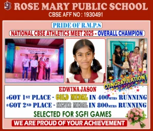 Read more about the article EDWINA JASON of CLASS XI – won GOLD MEDAL in 400 mtrs & SILVER MEDAL in 800 mtrs at NATIONAL CBSE ATHLETICS MEET 2025