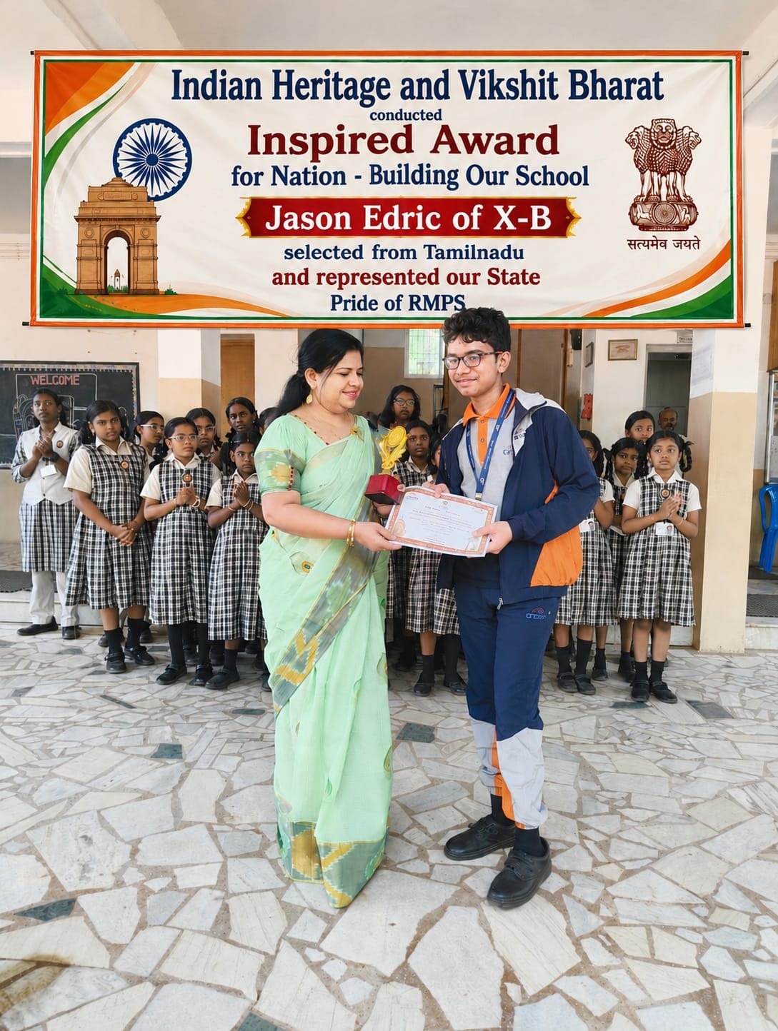 Read more about the article INDIAN HERITAGE AND VIKSHIT BHARAT conducted INSPIRED AWARD FOR NATION – Building Our School JASON EDRIC of X-B selected from Tamilnadu and Represented Our State Pride of RMPS