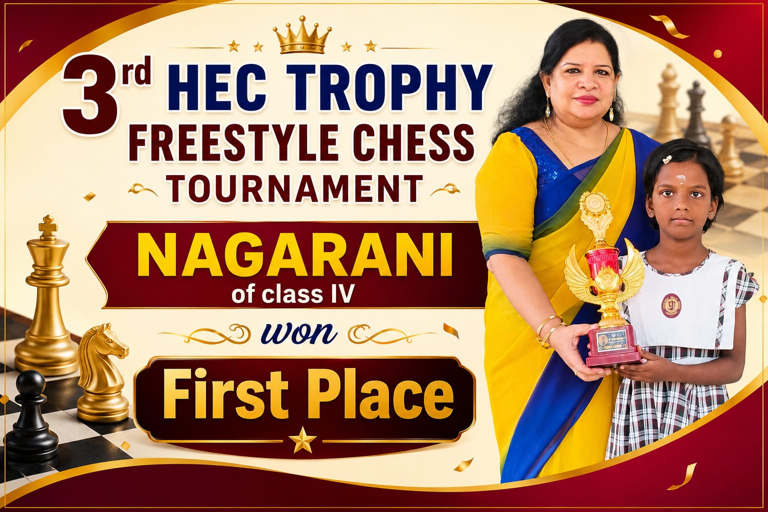 You are currently viewing 3rd HEC TROPHY FREESTYLE CHESS TOURNAMENT – NAGARANI of Class IV won First Place