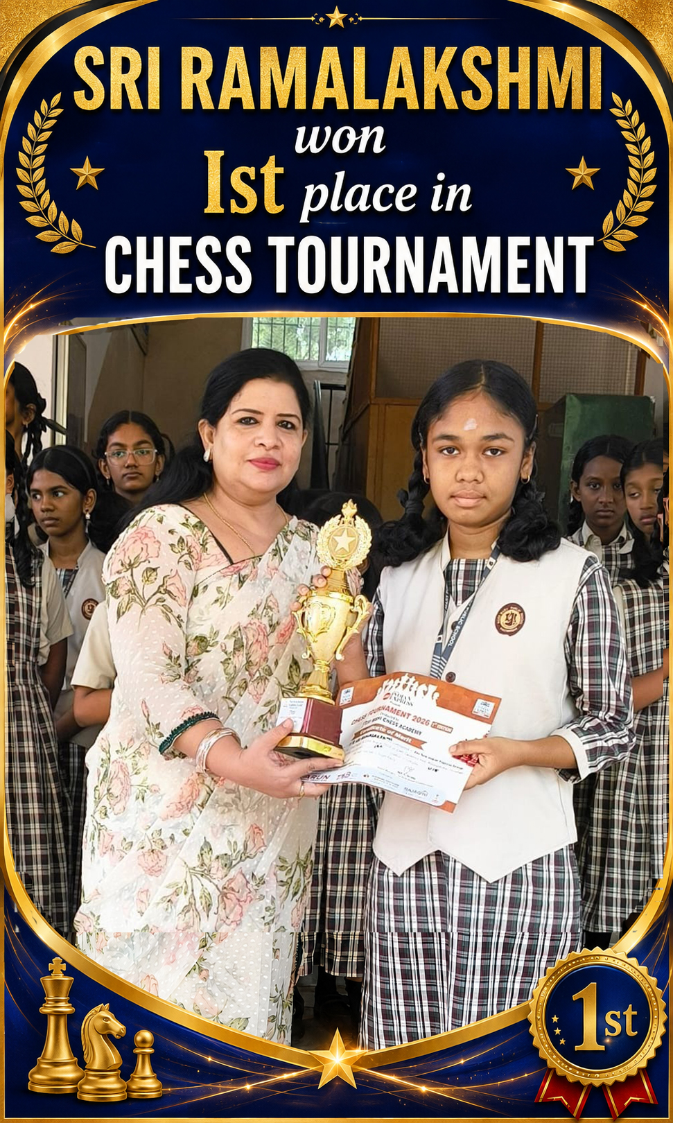 Read more about the article Sri Ramalakshmi won Ist Place in CHESS TOURNAMENT