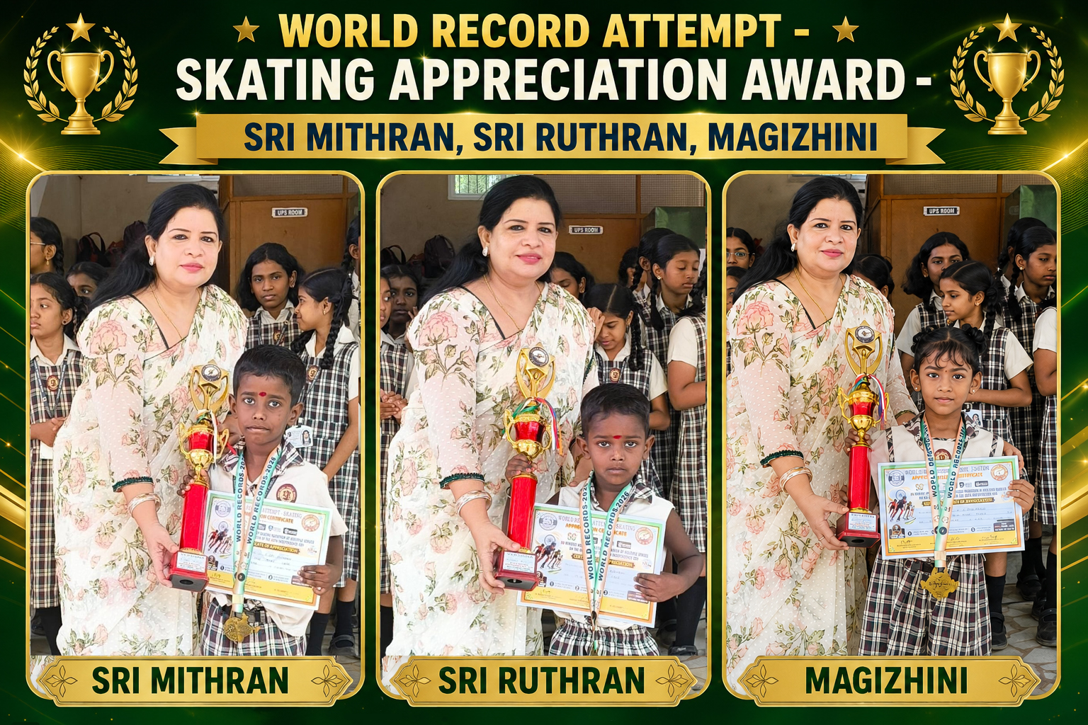 You are currently viewing WORLD RECORD ATTEMPT- SKATING APPRECIATION AWARD – Sri Mithran, Sri Ruthran,  Magizhini
